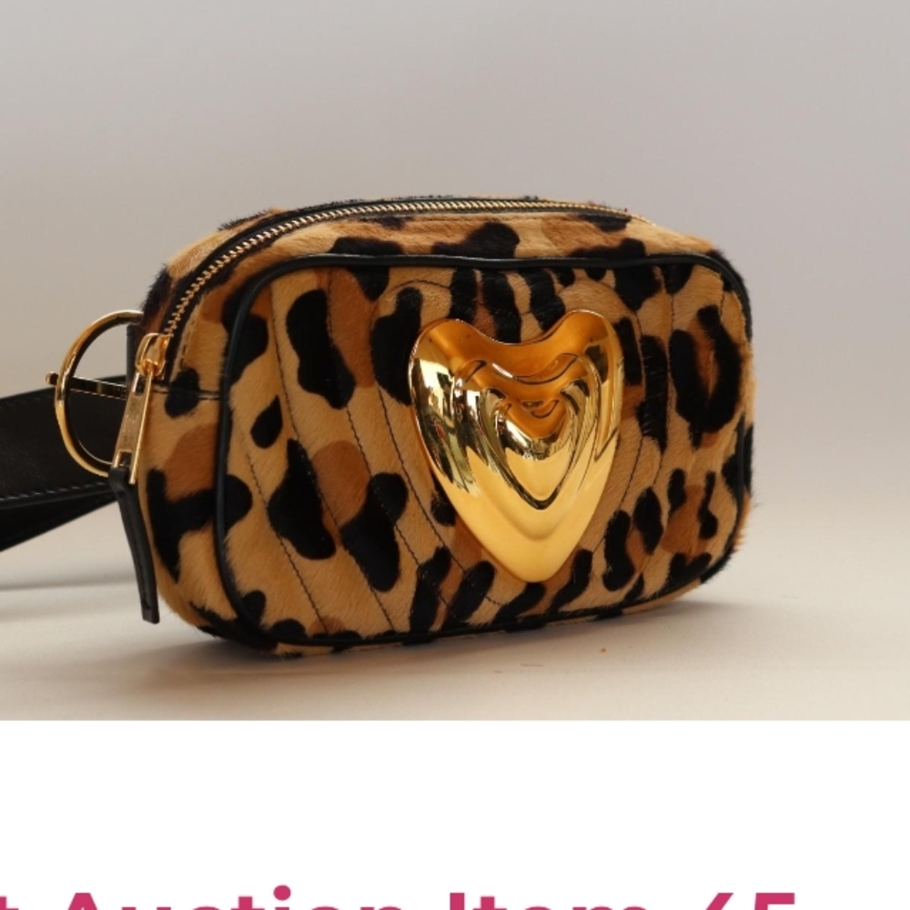 Escada Leopard Calf Hair Bag Belt with Gold Heart Accent - Picture 2 of 6